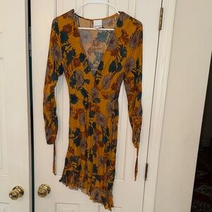 Skylar + Madison Mustard and Teal Floral Long Sleeve Dress